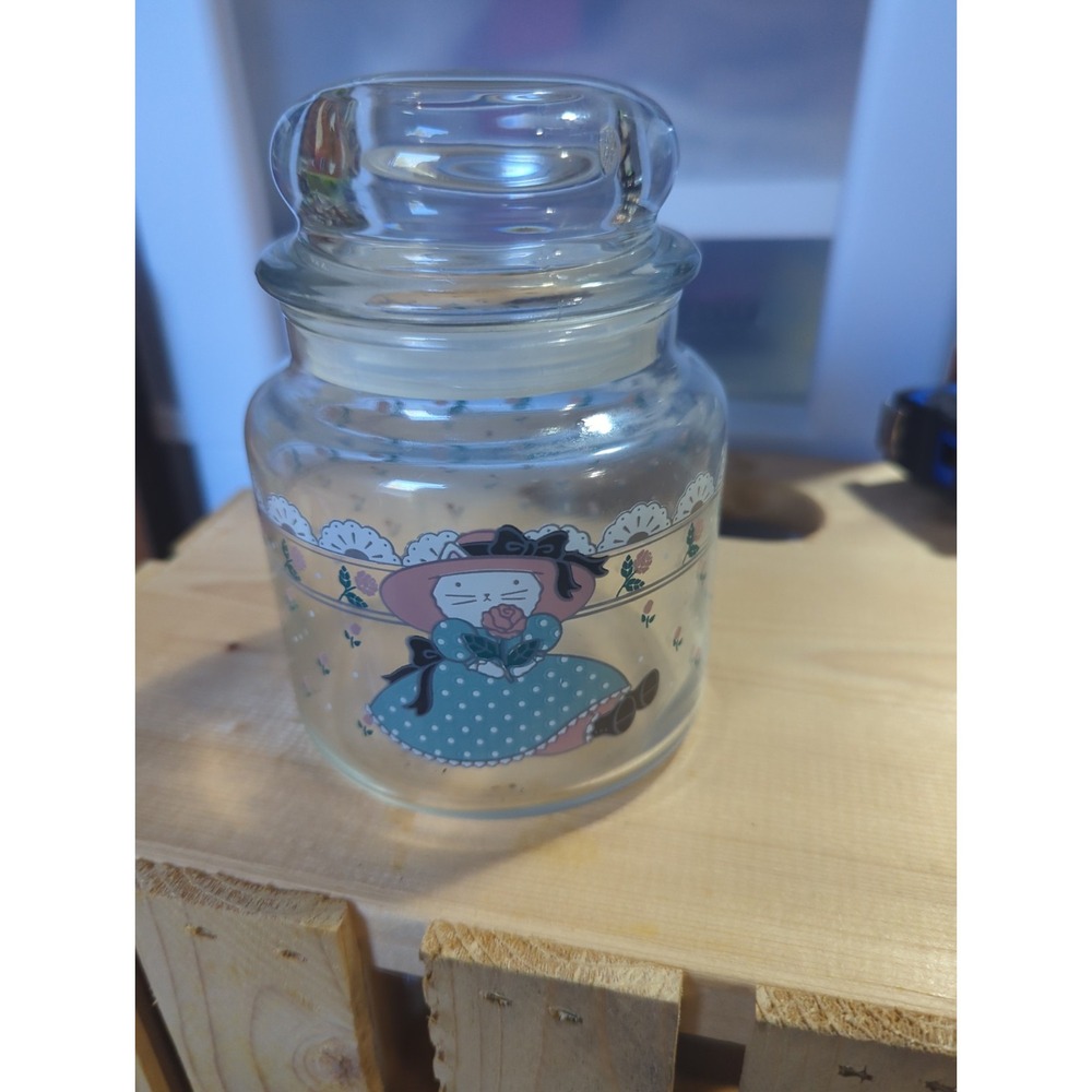 Vintage CHD Countryside Farmhouse Kitty Cat 1988 Glass Canister Cottage Core
